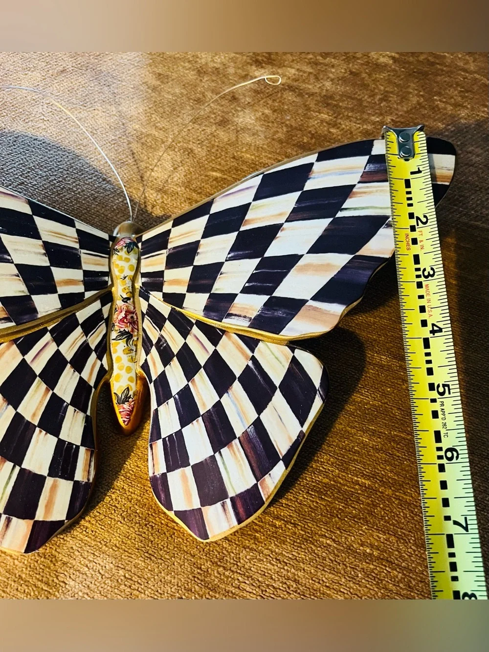 MacKenzie-Childs Black and Cream Checkerboard Butterfly Wall Accent